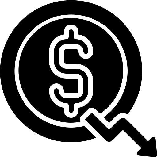 Decrease dollar business and finance coins icon
