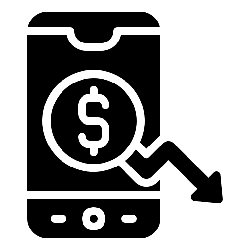 Mobile phone bank decrease money icon