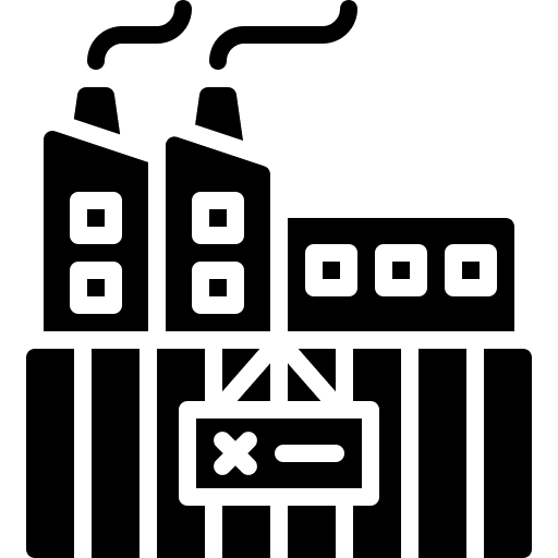 Factory architecture and city closed crisis icon