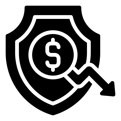 Shield currency insurance down arrow icon