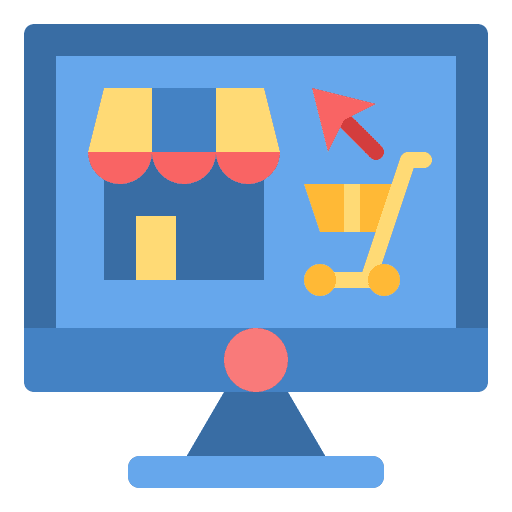 Ecommerce shopping cart screen market icon Ecommerce shopping cart screen market icon
