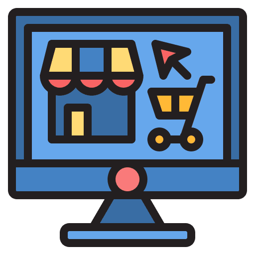 Ecommerce marketing monitor shopping cart icon Ecommerce marketing monitor shopping cart icon