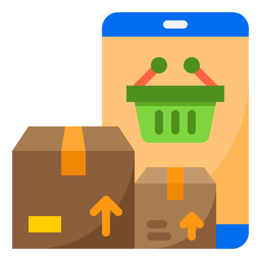 Delivery box shopping basket smartphone online order icon Delivery box shopping basket smartphone online order icon
