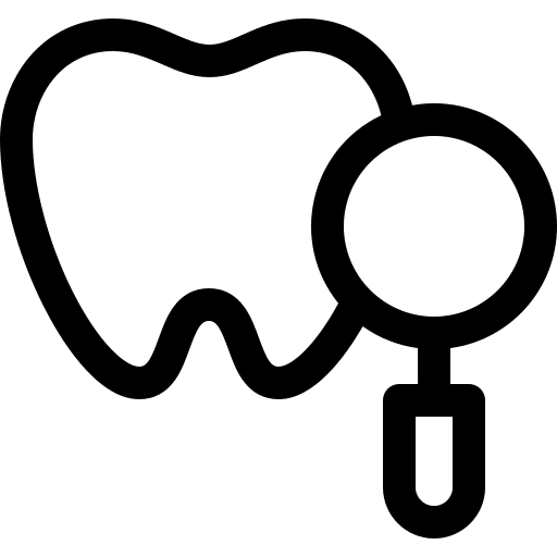 Check up magnifying glass tooth inspection icon