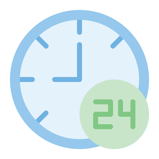 24 hours online assistance twenty four hours travel icon