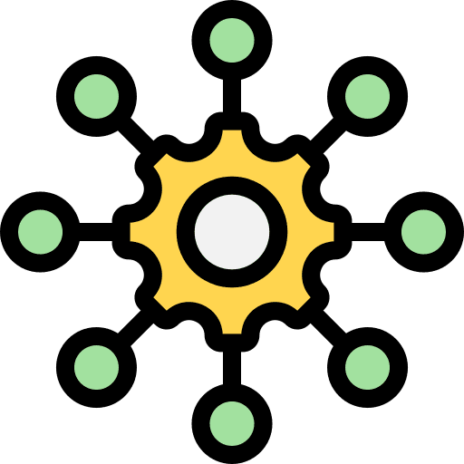 Network global link network gear icon Network global link network gear icon