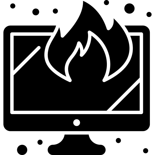 Monitor screen burning security fire icon