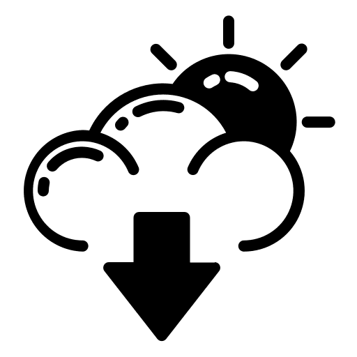 Cloud weather down arrow sun icon