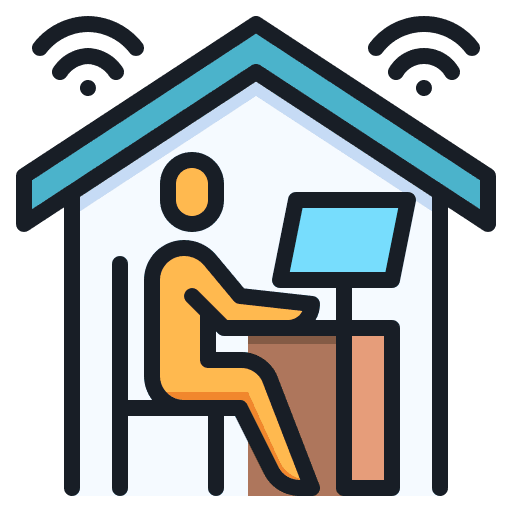 Teleworking wireless work from home home icon
