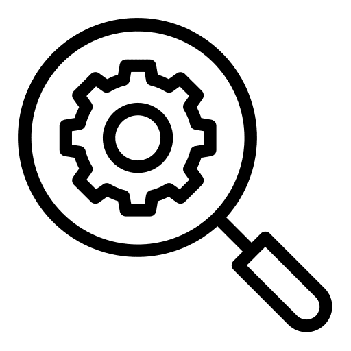 Setting cogwheel diligence magnifying glass icon