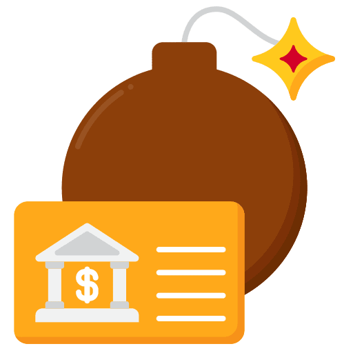 Liability business and finance bankrupt bomb icon