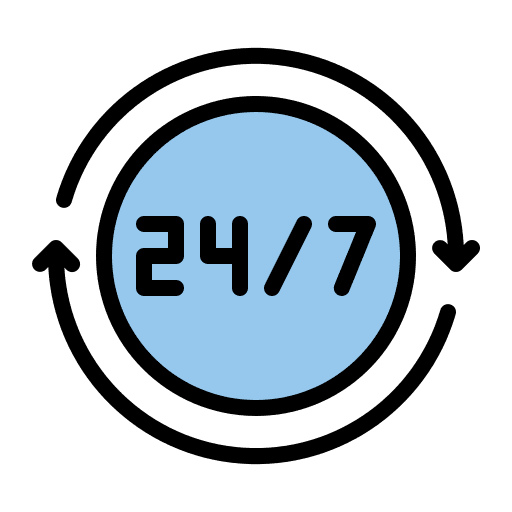 Open 24 hours 24-7 open 24 hours time and date icon