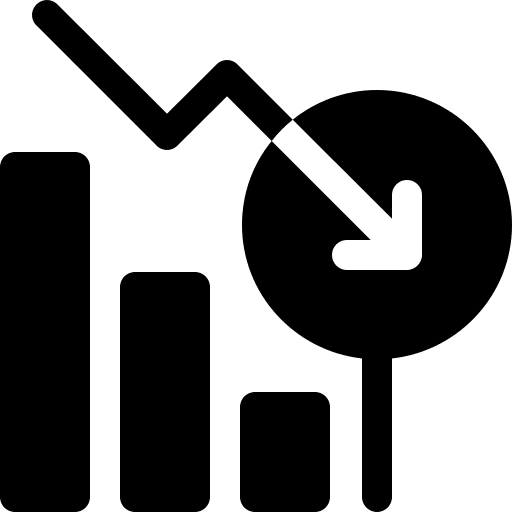 Analytics magnifier line bars loss icon