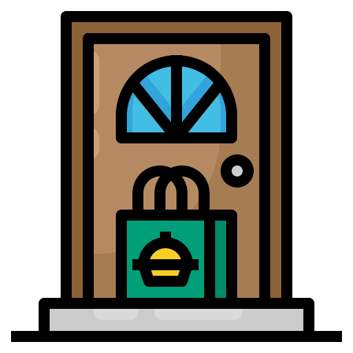 Food delivery bag door home icon Food delivery bag door home icon