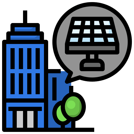 City architecture and city renewable energy solar energy icon City architecture and city renewable energy solar energy icon