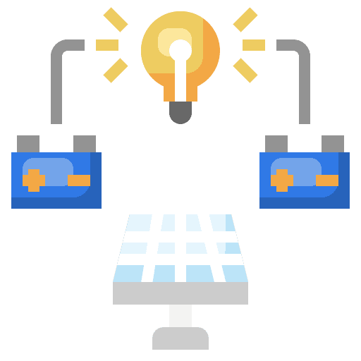 Solar tools and utensils connected light icon