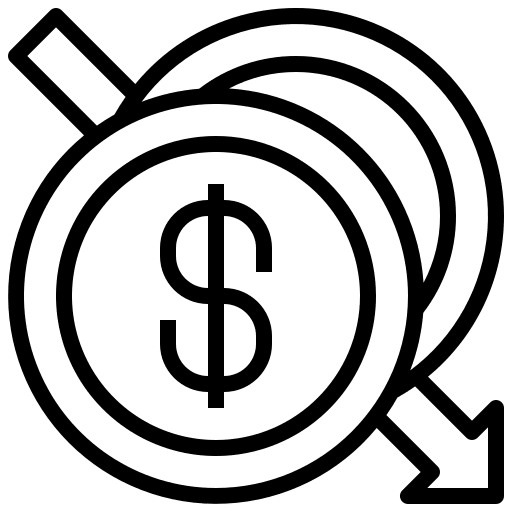 Coin arrow loss business and finance icon
