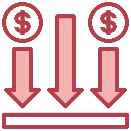 Arrow coin cash loss icon