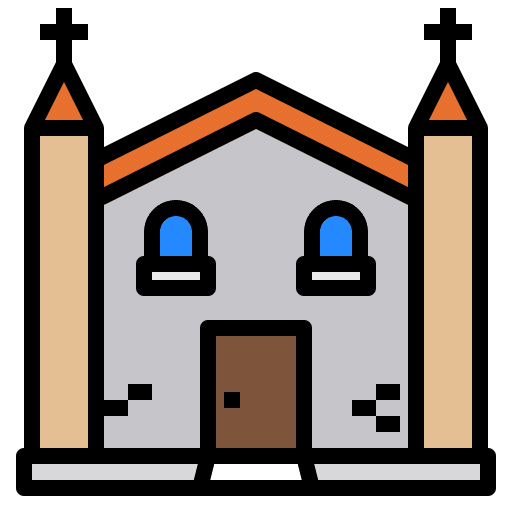 Church architecture and city religious church icon Church architecture and city religious church icon