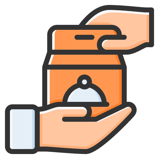 Delivered hand take away food and restaurant icon