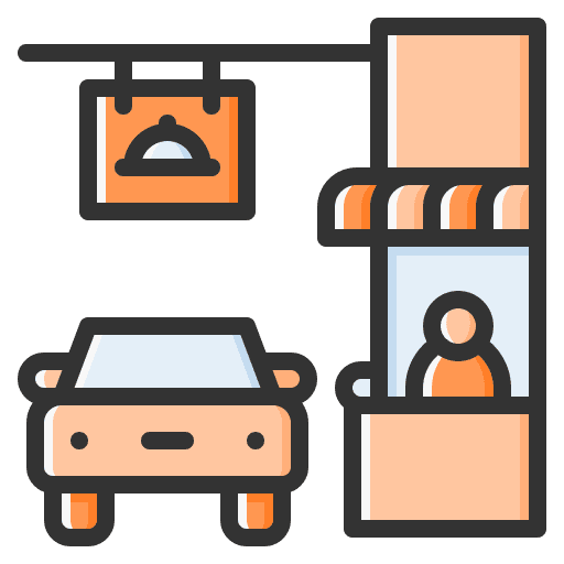 Drive thru shipping and delivery order food car icon
