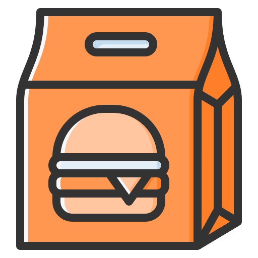 Paper bag food package lunch food and restaurant icon Paper bag food package lunch food and restaurant icon