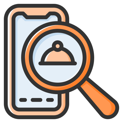 Searching phone smartphone food and restaurant icon Searching phone smartphone food and restaurant icon