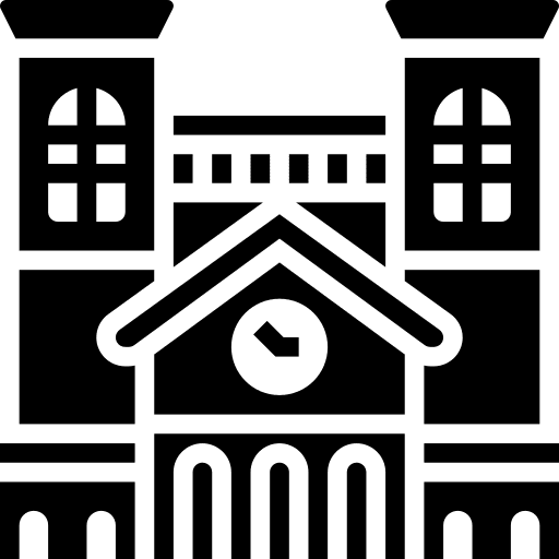 College architecture and city education classroom icon