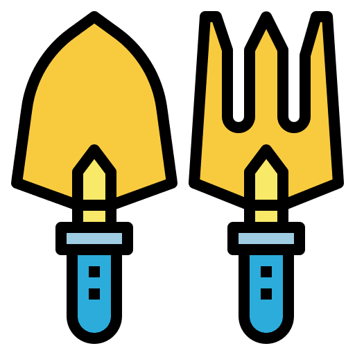 Gardening rake pitchfork farming icon