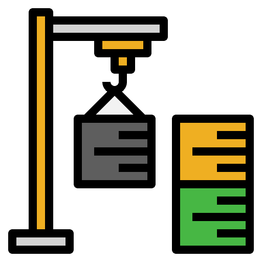 Crane shipping and delivery container construction icon Crane shipping and delivery container construction icon