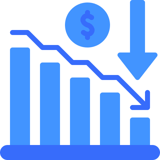 Decrease dollar loss coin icon