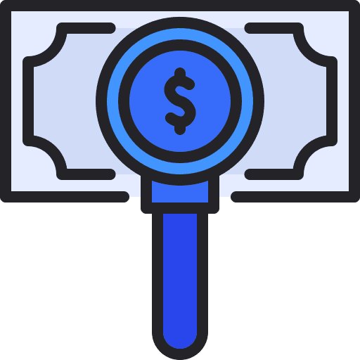 Money dollar loupe magnifying glass icon Money dollar loupe magnifying glass icon