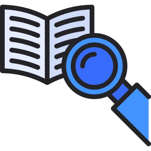 Search research magnifying glass book icon Search research magnifying glass book icon