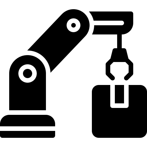 Industrial robot production shipping and delivery logistics icon