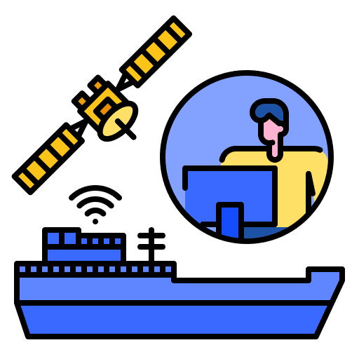 Shipping satellite internet of things monitoring icon Shipping satellite internet of things monitoring icon