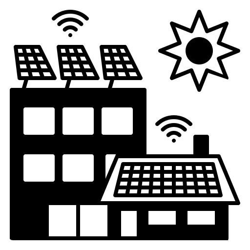 Energy technology products architecture and city electronics icon