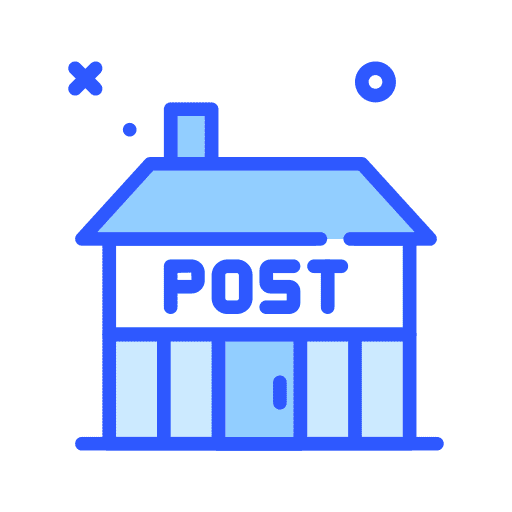 Post office mailbox package architecture and city icon