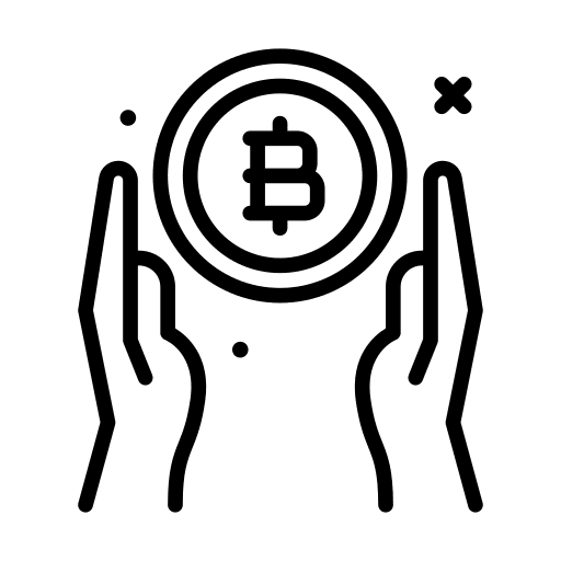 Hands cryptocurrency holding money icon