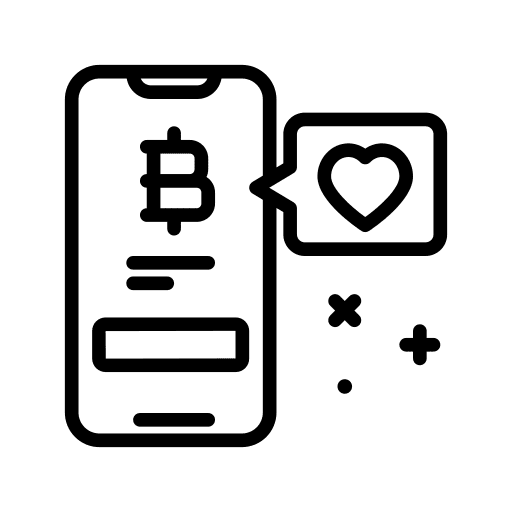 Bitcoin smartphone heart money icon