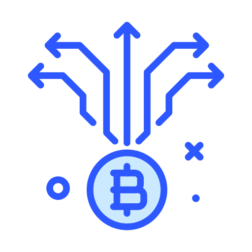 Arrows spreading digital currency bitcoin icon