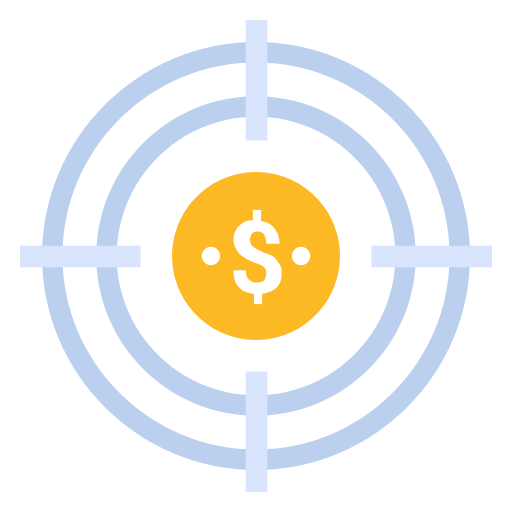 Targeted marketing money coin icon Targeted marketing money coin icon