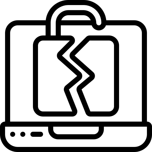 Laptop cracked security hacking icon