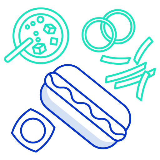 Hot dog sausage onion ring mustard icon