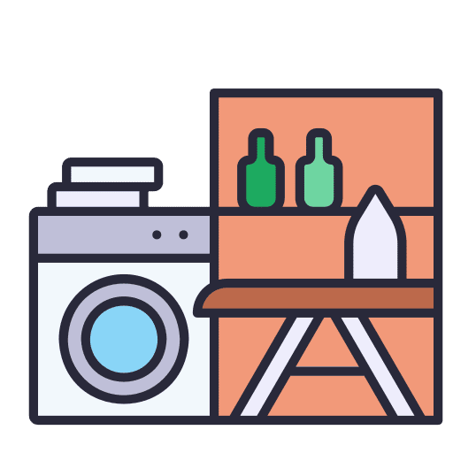 Laundry room furniture and household laundry room cleaning materials icon