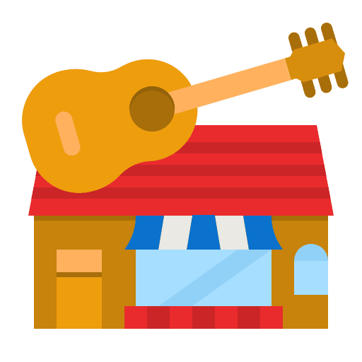 Music shop architecture and city guitar music shop icon Music shop architecture and city guitar music shop icon