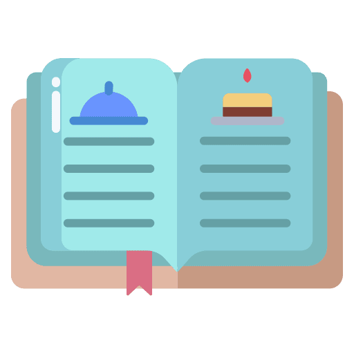 Recipe book food and restaurant kitchen cook book icon
