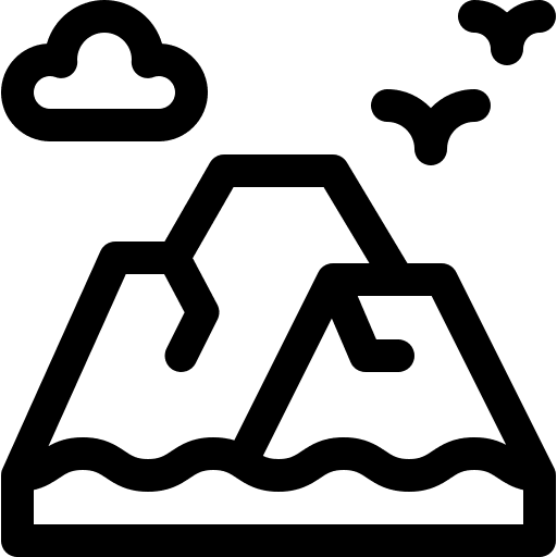 Mountain island ocean trees icon