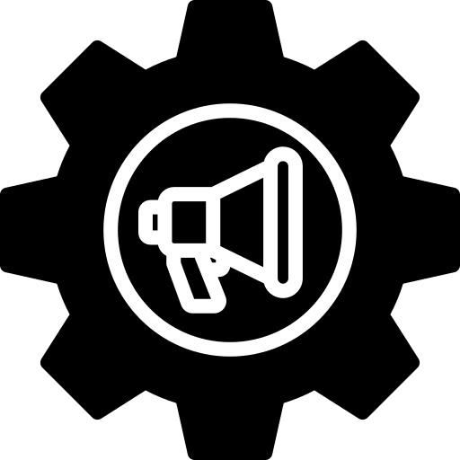 Settings gear marketing megaphone icon