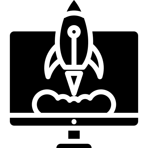 Rocket startup laptop launch icon