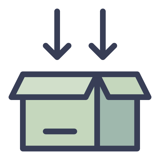 Box inside down arrow shipping and delivery icon